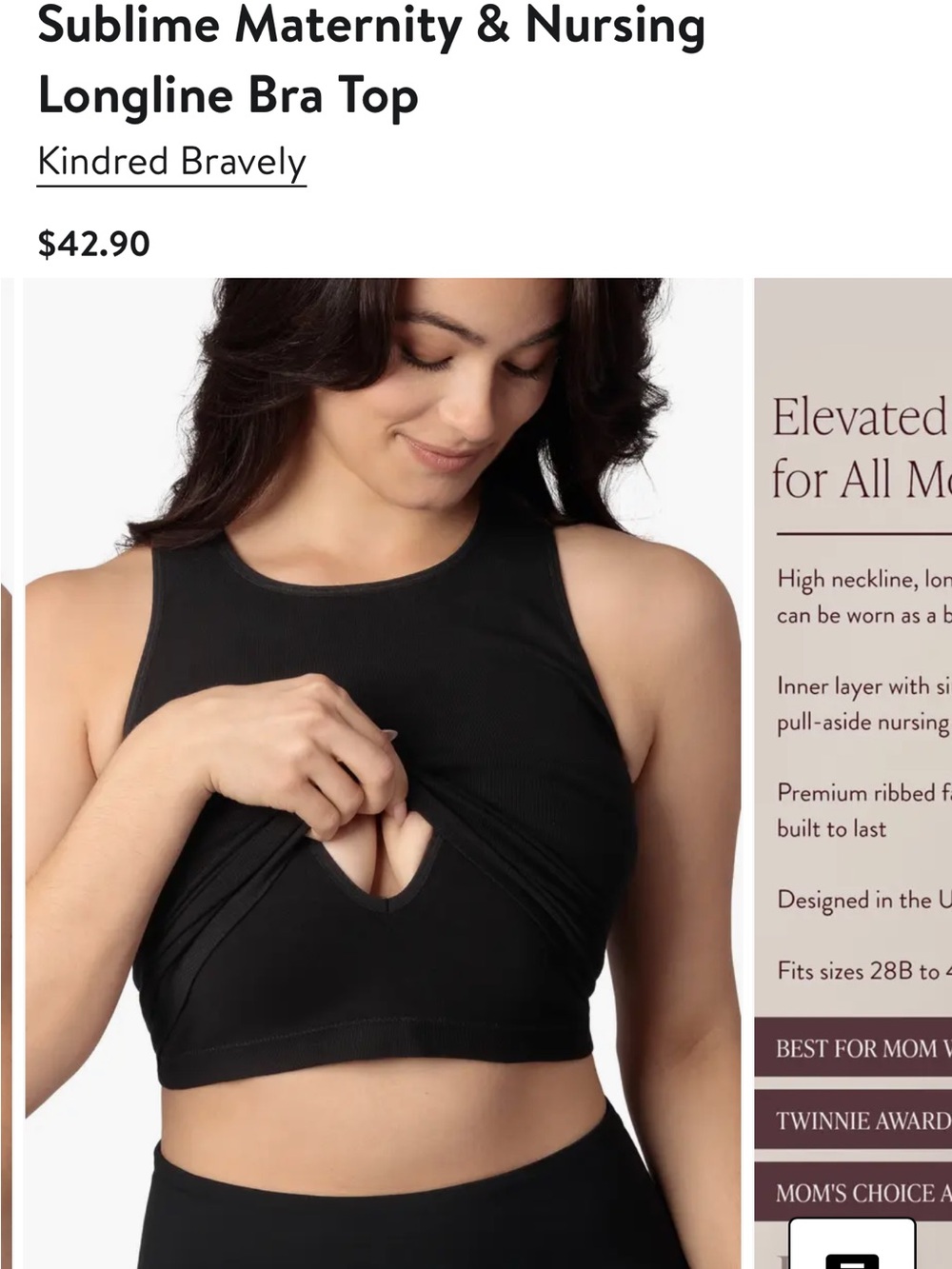 Kindred Bravely Black Sublime Maternity & Nursing Longline Bra Top